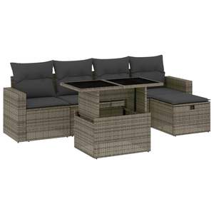 Ensemble de canapé de jardin élégant en rotin gris 6 pièces avec accoudoirs réglables, mobilier d'extérieur au design contemporain - Product Image 4