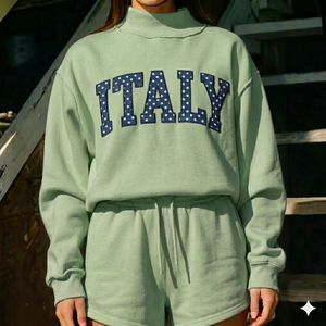 <b>Mock</b> <b>Neck</b> <b>Top</b> With Shorts Coordinated Wear Women Warm Cozy Balanced Fit Comfortable Everyday Style Modern Apparel - Product Image 1