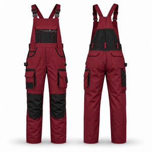 Salopette de travail pour homme en coton respirant avec logo personnalisé, poches cargo, genoux renforcés, bretelles réglables, impression sérigraphiée - Product Image 1