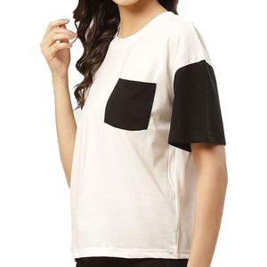 เสื้อยืดลำลองผู้หญิงสวมใส่สบาย คอโอ แขนสั้น ทรงหลวม มีกระเป๋า ดีไซน์สีตัดต่อ เหมาะสำหรับฤดูใบไม้ผลิและฤดูร้อน - Product Image 1