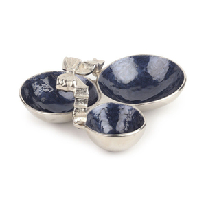 Elegante plato de tres compartimentos con diseño de perlas azules y asa plateada para decoración del hogar y servicio. - Product Image 5