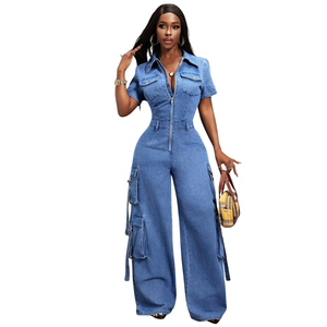 Women's Sexy Cargo Style Denim Overall Romper Women Denim Clothing <b>Jeans</b> Denim Jumpsuit In Low MOQ For Bulk Orders - Product Image 6