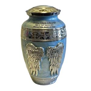 Urna de Cremación Azul Grabada con Diseño de Alas de Ángel Hechas a Mano, Último Modelo, Urnas de Cremación para Adultos, Artículos Funerarios - Product Image 1
