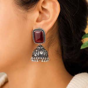 Wholesale Red Stone Oxidized <b>Silver</b> Jhumka <b>Earrings</b> Handmade Ethnic Indian Jhumki <b>Dangle</b> <b>Earrings</b> for Women - Product Image 2