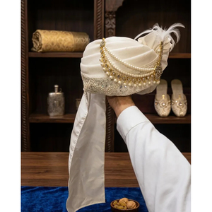 ผ้าโพกหัวเจ้าบ่าวประดับมุกและคริสตัล คัลกี สำหรับงานแต่งงานแบบอินเดียราชวงศ์ - Product Image 2