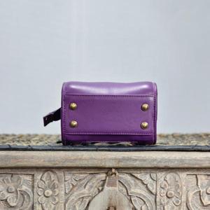 Bolso Speedy de Cuero Morado con Panel de Piel de Vaca y Borlas, Cierre de Cremallera, Bolso Speedy de Lujo - Product Image 4