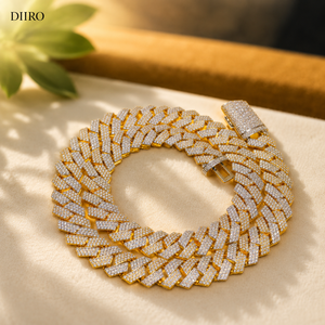 Luxury 10K Plated Yellow Gold Moissanite <b>Statement</b> <b>Necklace</b> Micro Pave Link Chain Unisex Everyday Wear - Product Image 1