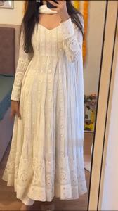 Export Quality Anarkali Gown <b>3</b> <b>piece</b> <b>Suit</b> Set Faux Blooming with Lakhnavi Embroidered Sequence Work Wedding Gown - Product Image 4