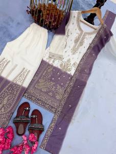 New Arrival Trendy Fancy Women <b>Wedding</b> Star Georgette Kurta , Sharara With Duppata set - Product Image 3