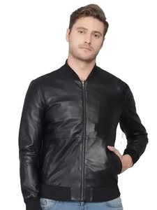 Chaqueta Bomber de Cuero Negra para Hombre - Product Image 1
