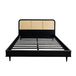 Cama King Size de Madera de Teca Horis de Estilo Mid-Century con Cabecera de Ratán, Construcción de Madera Sólida para Muebles de Dormitorio - Product Image 2
