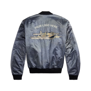 Premium Embroidered Satin Winter <b>Flight</b> <b>Jacket</b> <b>Men</b> Vintage OEM Custom Luxury Bomber Streetwear Outerwear Front Logo Zipper - Product Image 2