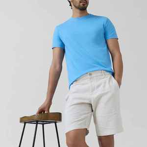 T-shirt en coton bleu uni à col rond et manches courtes pour homme, coupe classique, décontracté, en jersey, t-shirts en coton pour homme, t-shirts en coton biologique pour homme - Product Image 5