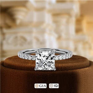 Anillo de Compromiso y Boda con Diamante Cultivado en Laboratorio Certificado por IGI de 1.5CT, Corte Princesa, Media Pavé, Solitario, Oro Rosa de 14K, Estilo Minimalista - Product Image 4