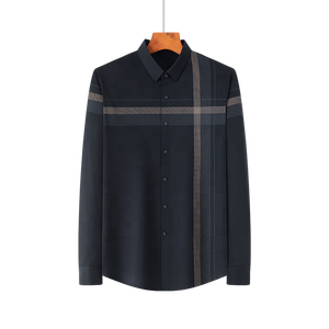 Men's Striped Dress Shirt Long Sleeve Turn-Down Collar Woven Poplin Smart Casual Autumn Formal Button Up Shirt - Product Image 1