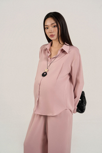 Women's Silk-Blend 2-Piece <b>Set</b>, Breathable Woven Fabric, Full Sleeve Top & Long Pants, Regular Fit, Solid Casual Dressy Style - Product Image 4