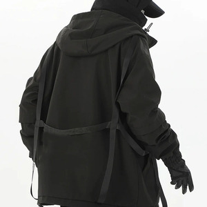 Cyberpunk <b>Techwear</b> Hooded Bomber <b>Jacket</b> Unisex Waterproof Wind Breaker Winter Outdoor Streetwear Sports Multi-Pocket Front - Product Image 2