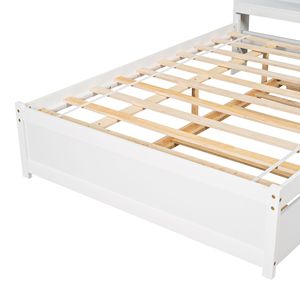 Letto Matrimoniale Bianco con Letto Estraibile e Libreria, Pezzo di Arredamento Multifunzionale - Product Image 6