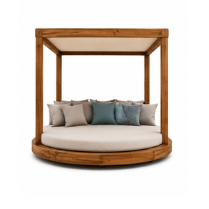 Lit de repos rond de luxe pour l'extérieur avec auvent, lit de jardin en bois massif pour hôtel, complexe hôtelier, villa, patio, mobilier d'hôtellerie - Product Image 2