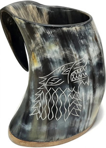 Taza Vikinga Hecha a Mano con Cuerno de Búfalo y Grabado de Barco, Acabado Rústico Natural, Estilo Antiguo, para Bar en Casa - Product Image 4