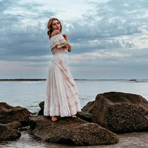 Robe longue bohème pour femme, épaules dénudées, avec dentelle, fluide, taille naturelle, lavable, écologique, pour l'été, la plage et les vacances - Product Image 4