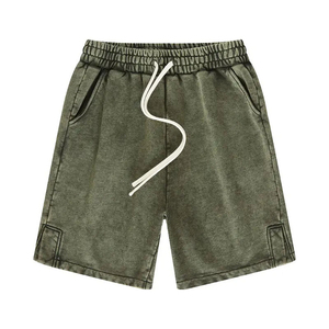 Pantalones Cortos de Hombre de Alta Calidad, Estilo Vintage, Lavados, de Algodón y Poliéster, Transpirables, con Cordón Ajustable, Lavado Ácido, Color Sólido - Product Image 3