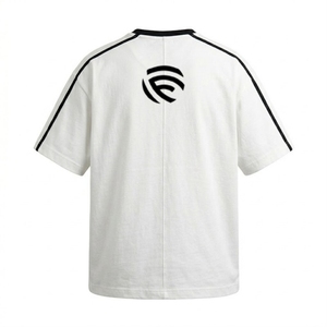 T-shirt jersey streetwear homme personnalisé, poids lourd, haute qualité, 100% coton, coupe oversize, épaules tombantes, passepoil contrastant sur le devant - Product Image 3