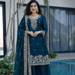 Ensemble palazzo en soie GMY richement brodé – Spécial export Dubaï et Royaume-Uni - Product Image 1