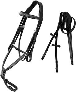 Indischer Designer 100% Anatomisches Leder Pferde zaumzeug Fancy Stitched Square Raised Abbildung 8 Nasen band Mono Crown Rubber Zügel Pferd - Product Image 1