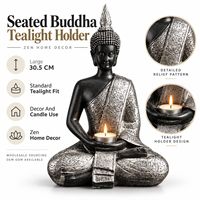 Porte-bougie Bouddha personnalisé en polyrésine grande taille, statue de méditation assise, finition argent antique, décoration spa, fournisseur en gros OEM ODM