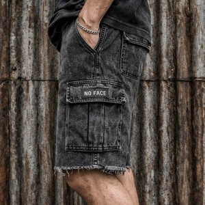 Pantalones Cortos de Mezclilla Cargo para Hombre con Logotipo Personalizado, Lavado Ácido, Negros, con Múltiples Bolsillos, Estilo Urbano, Rotos, Venta al Por Mayor - Product Image 5