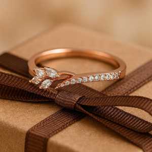 Bague en or massif 14 carats pour femme, avec diamant de laboratoire taille marquise et motif feuille délicat, bijou raffiné, cadeau idéal pour un anniversaire - Product Image 5