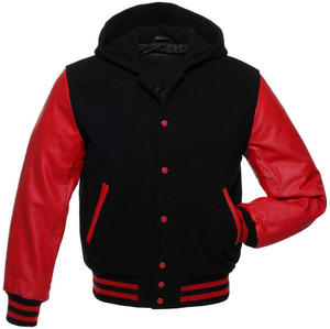 Veste varsity noire pour homme avec manches crème, col rabattu, coupe classique, vêtement d'automne pour homme - Product Image 3
