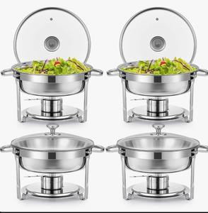 Ensemble de 4 réchauds ronds de 6 litres en acier inoxydable avec couvercle en verre, au meilleur prix - Product Image 3