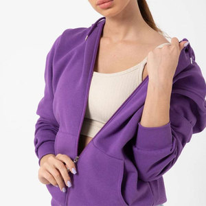 Sudadera con capucha para mujer, de tejido grueso, color liso, oversize, con cremallera, logotipo personalizado, técnica French Terry, estilo deportivo frontal, al por mayor - Product Image 3