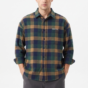 Chemise à carreaux pour homme, coupe ample, motif tricolore, boutonnée, manches longues, décontractée, tissée, fabricant de vêtements OEM, sur mesure - Product Image 4