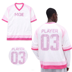 Maillot de football américain rose personnalisé pour femme, en maille ornée de strass, col en V, blanc scintillant, pour équipe féminine, tenue de sport, maillot de match - Product Image 1