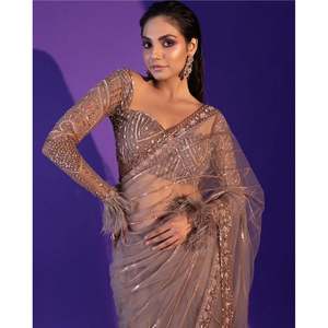 Vestido de fiesta elegante Sari de noche de trabajo de secuencia de diseñador - Product Image 1