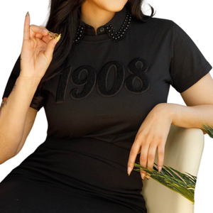 Camiseta de chenilla sólida 1908 con letras griegas bordadas, de algodón premium, informal, para hermandades - Product Image 5