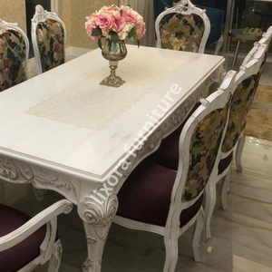 Luxury Handcrafted French Provincial 8 Seater <b>Dining</b> <b>Table</b> Set Ornate Carved <b>White</b> Antique Finish - Product Image 4