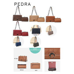 Ensemble de 2 pièces pour femmes PEDRA, sac à bandoulière en cuir PU, fermeture à fermoir métallique, sac à bandoulière matelassé avec chaîne, petit porte-monnaie pour femmes - Product Image 6