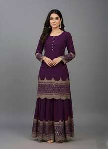 Traje Sharara de Diseñador en Georgette Sintética Pesada con Bordados y Dupatta de Red para Fiestas y Eventos - Product Image 4