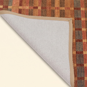 Tapis en laine à carreaux orange rouille et marron anthracite, tissé contemporain, antidérapant, écologique, pour salon - Product Image 5