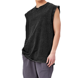 Vente Flash : Débardeur Homme Personnalisé Style Tendance Délavé à l'Eau, Coupe Oversize Épaules Dénudées - Product Image 5