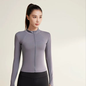 Veste de yoga d'hiver pour femme, vente en gros OEM, fermeture éclair avant, extensible, en Spandex/Polyester, coupe-vent, à capuche, pour activités de plein air - Product Image 6