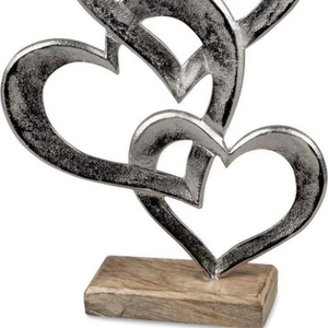 New Arrival Triple Heart Sculpture <b>Silver</b> Metal On Wooden Base For <b>Table</b> Shelf Home Decoration Gift Idea - Product Image 1