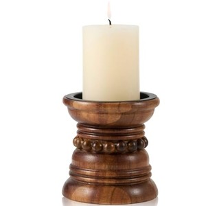 Porte-bougie en bois d'acacia en gros |   Chandelier en bois rustique brun fait main - Product Image 2