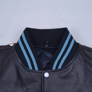 Premium Quality Jackson State Varsity <b>Jacket</b> Men's Genuine Leather Black Light Blue Embroidery <b>Fleece</b> <b>Lined</b> Casual Winter Wear - Product Image 5