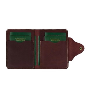 Deep Maroon Genuine Leather Dual <b>Passport</b> <b>Holder</b> Wallet with Secure Button Snap Closure and Slots for Family Travel Documents - Product Image 5
