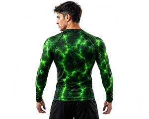 <b>Men's</b> Green Lightning <b>Compression</b> <b>Shirt</b> Long Sleeve Rash Guard Gym Fitness Workout Athletic Base Layer Performance Sportswear - Product Image 4